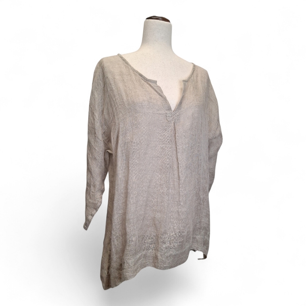 Namsar Women's Tan Sheer Linen V Neck Tunic S/M